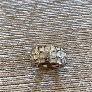 Coach white and silver enamel ring